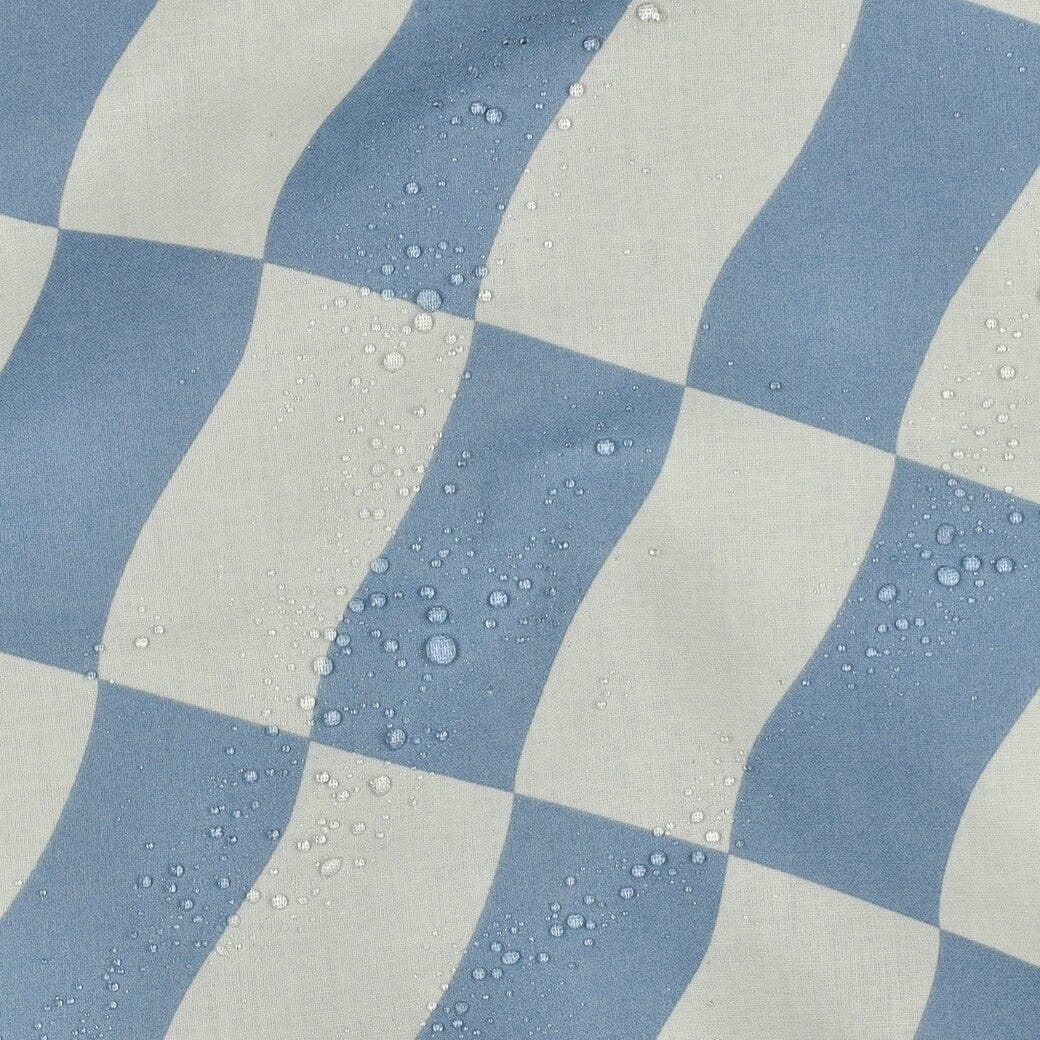 Beschichtete Baumwolle „Wave Karo Blau“ – wasserabweisender Popeline Stoff Fadenwunsch 