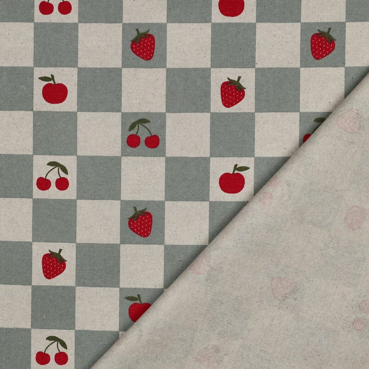 Beschichteter Canvas „Berry Check“ – Karostoff mit Erdbeeren & Kirschen Fadenwunsch 