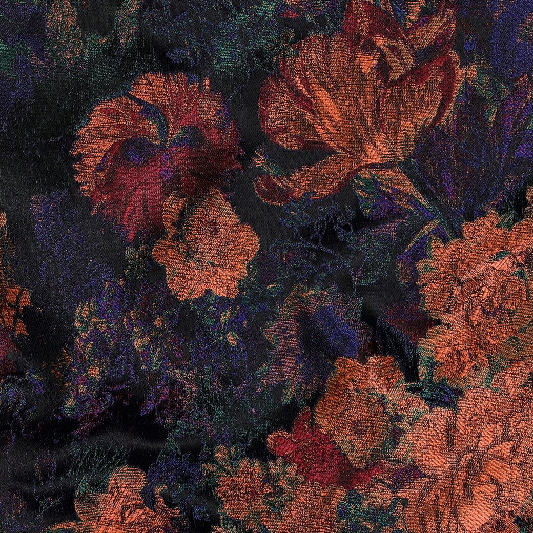 Jacquard Stoff Blumen Dunkelblau Kupfer – Gewebter Blumenstoff Poppy 