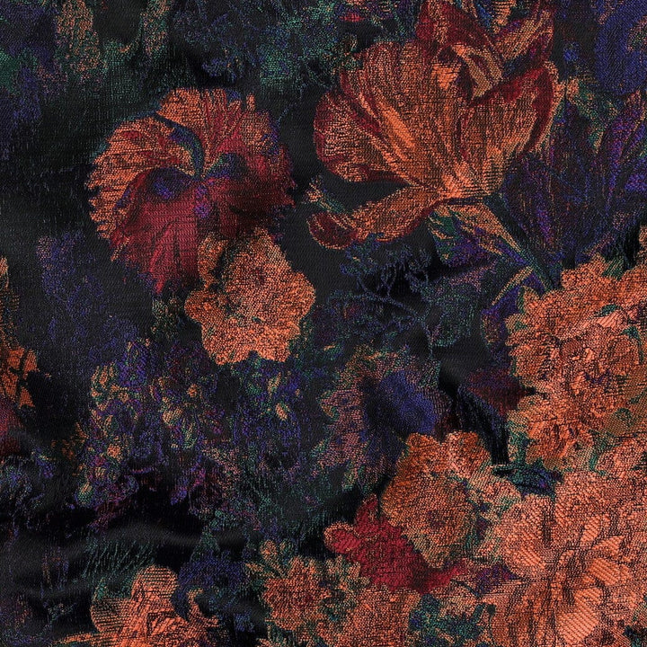 Jacquard Stoff Blumen Dunkelblau Kupfer – Gewebter Blumenstoff Poppy 
