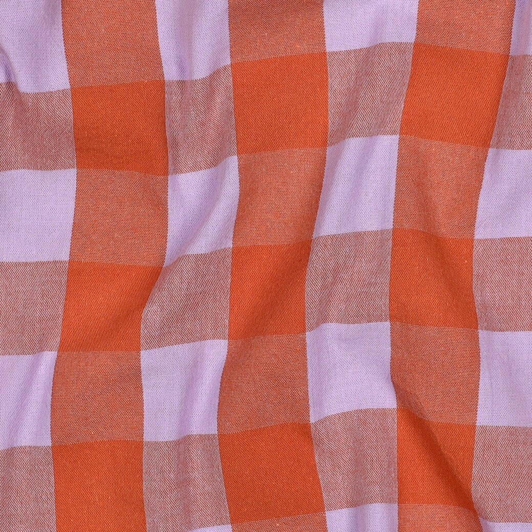 Baumwolle garngefärbt - Karos Lavendel / Orange Fadenwunsch 