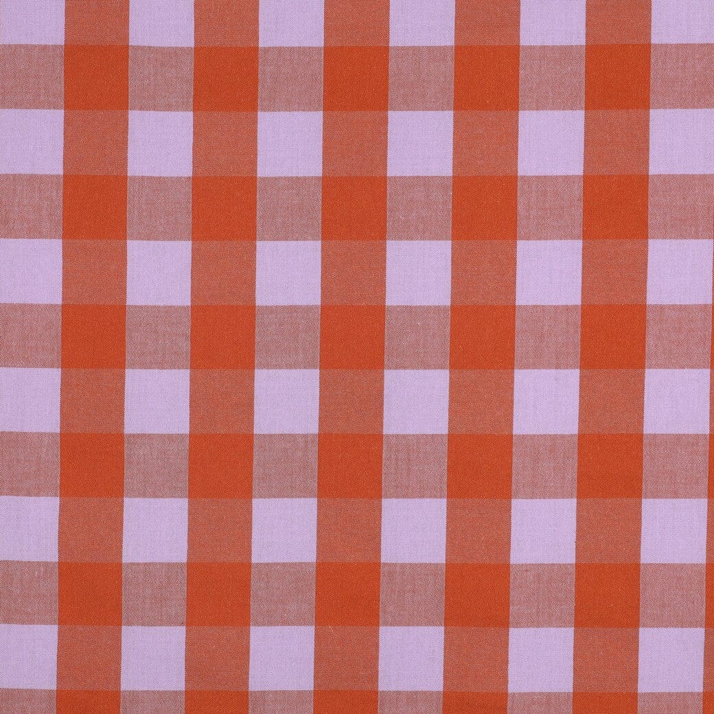 Baumwolle garngefärbt - Karos Lavendel / Orange Fadenwunsch 