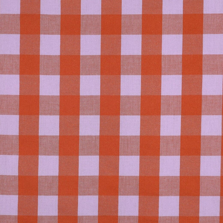 Baumwolle garngefärbt - Karos Lavendel / Orange Fadenwunsch 