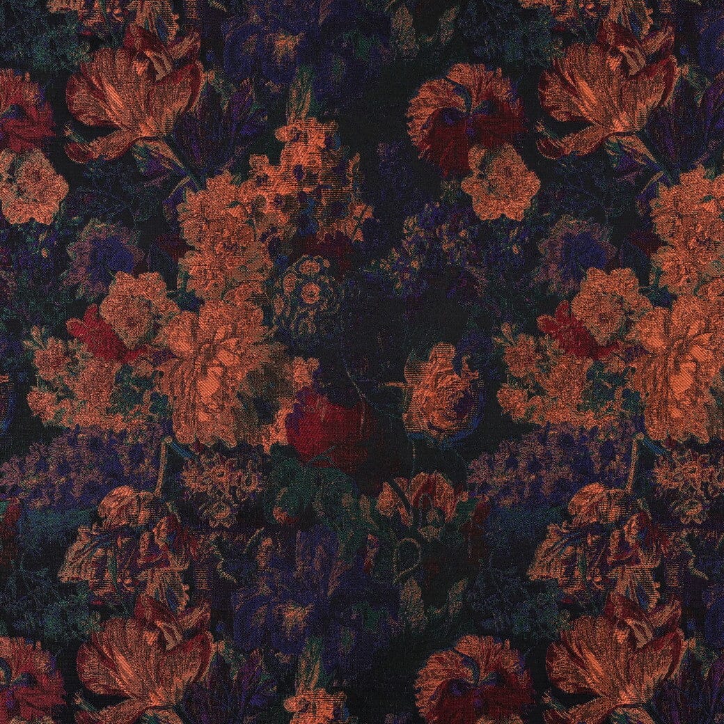 Jacquard Stoff Blumen Dunkelblau Kupfer – Gewebter Blumenstoff Poppy 