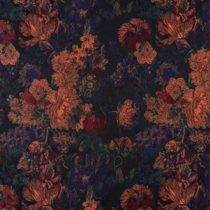 Jacquard Stoff Blumen Dunkelblau Kupfer – Gewebter Blumenstoff Poppy 