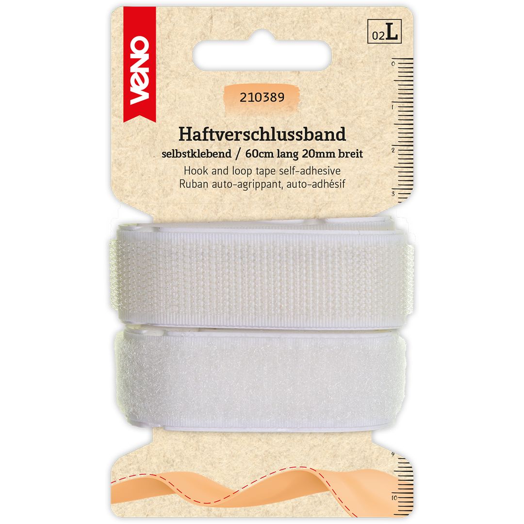 Veno Haftverschlussband Weiß – selbstklebend | 60 cm × 20 mm Fadenwunsch 