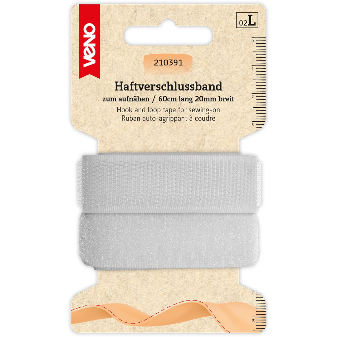 Veno Haftverschlussband Weiß zum Aufnähen – 60 cm × 20 mm Fadenwunsch 