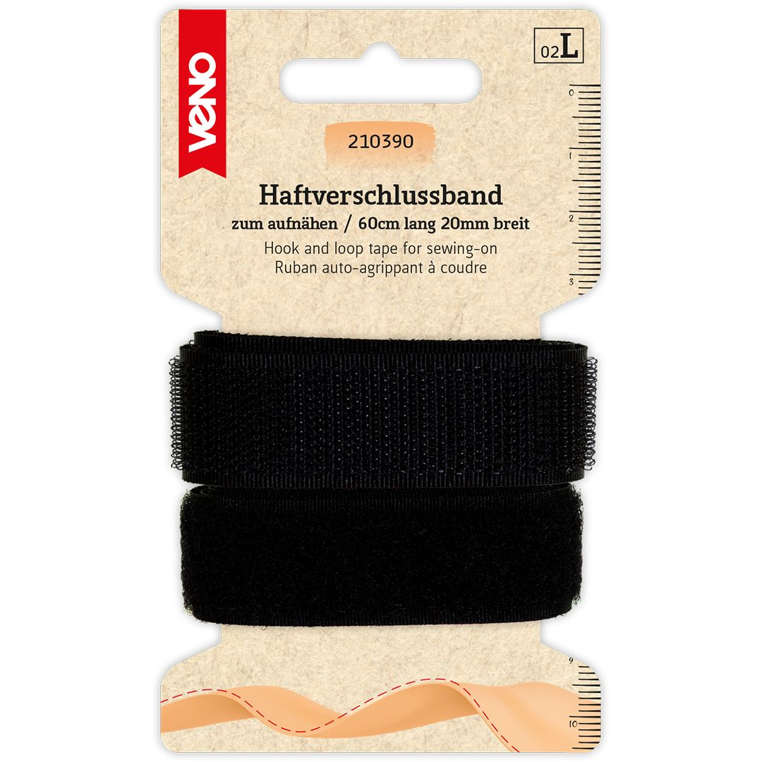 Veno Haftverschlussband Schwarz zum Aufnähen – 60 cm × 20 mm Fadenwunsch 
