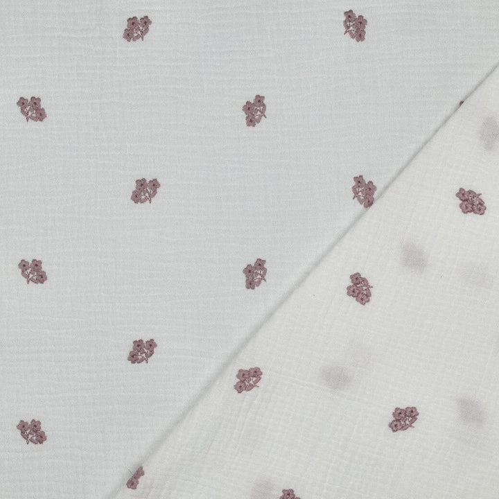 Bestickter Musselin - Blumen Weiß & Altrosa Fadenwunsch 