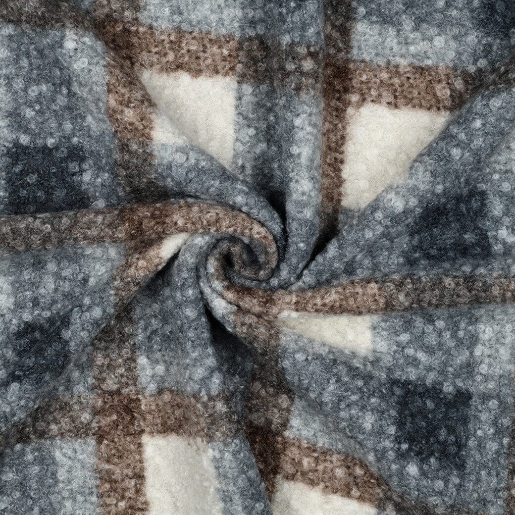 Bouclé Karo Blau – Weicher Karostoff in Bouclé-Optik Poppy 