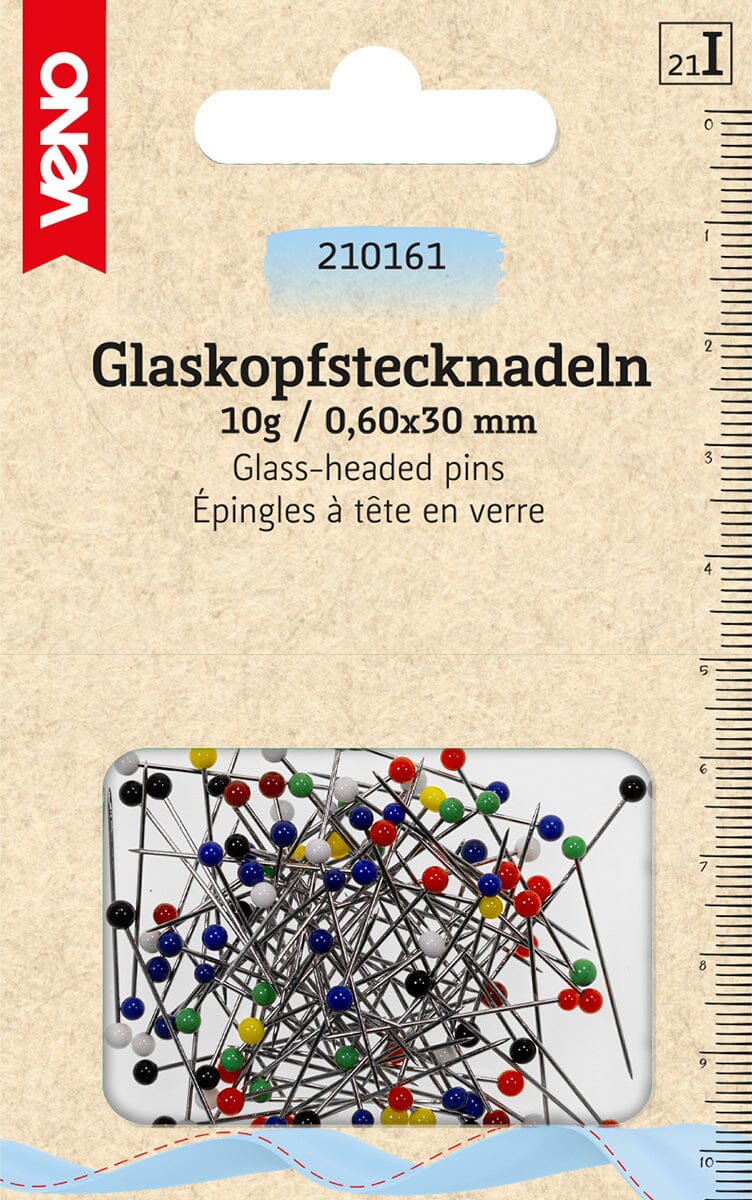 Veno Glaskopfstecknadeln Bunt – 30 mm | 10 g Fadenwunsch 