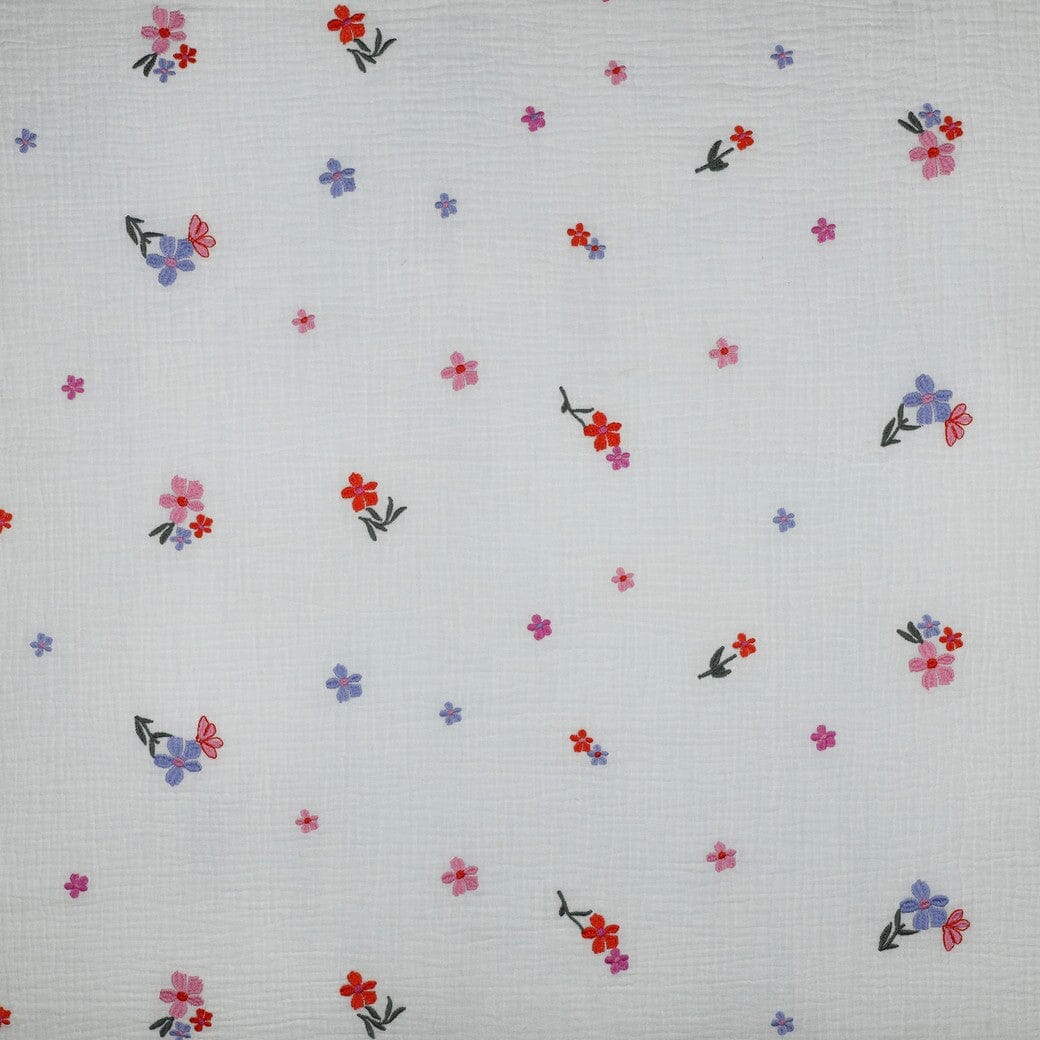 Bestickter Musselin - Blumen Naturweiß & Rosa Swafing 