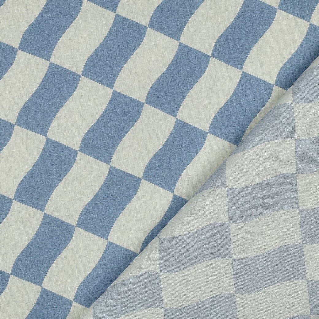 Beschichtete Baumwolle „Wave Karo Blau“ – wasserabweisender Popeline Stoff Fadenwunsch 