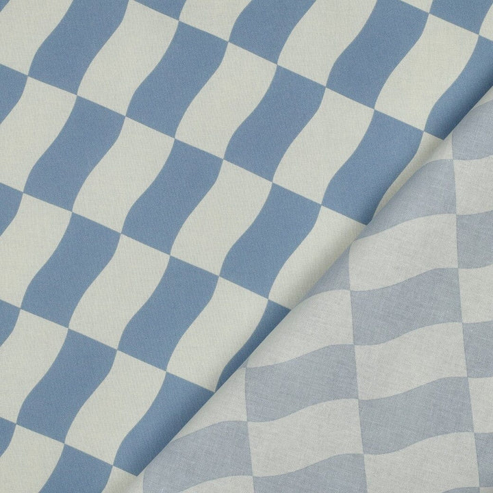 Beschichtete Baumwolle „Wave Karo Blau“ – wasserabweisender Popeline Stoff Fadenwunsch 
