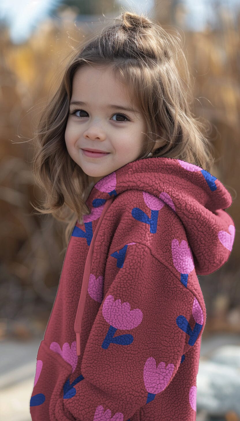 Teddystoff Jacquard - Blumen Naturweiß / Lila Fadenwunsch 