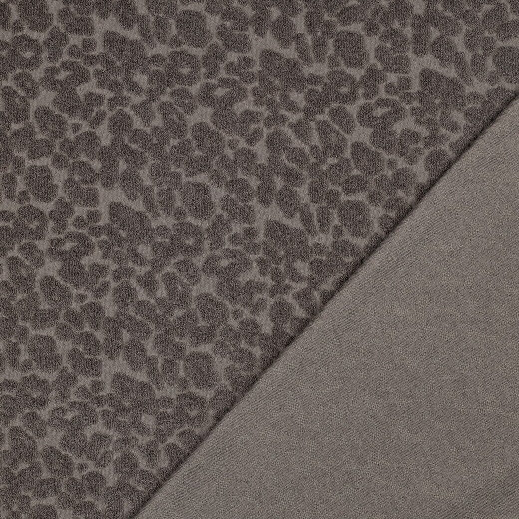 Frottee Stoff mit Leo Print – Taupe | Baumwolle Fadenwunsch 