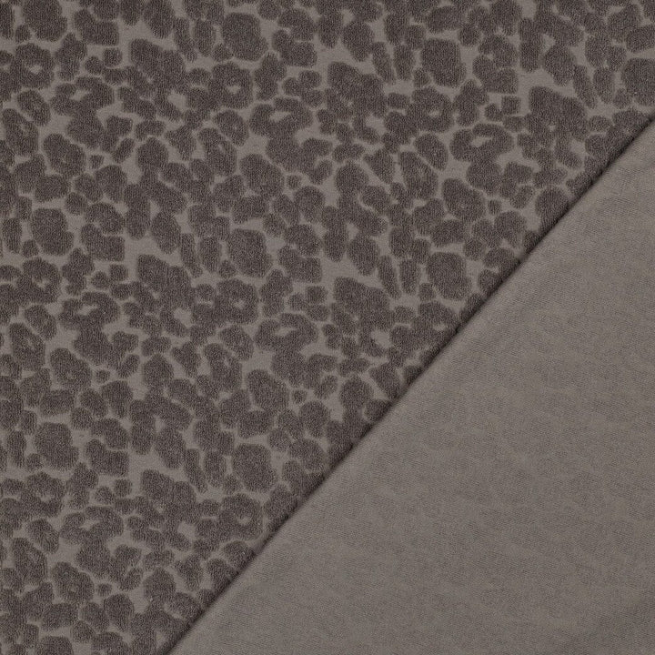 Frottee Stoff mit Leo Print – Taupe | Baumwolle Fadenwunsch 