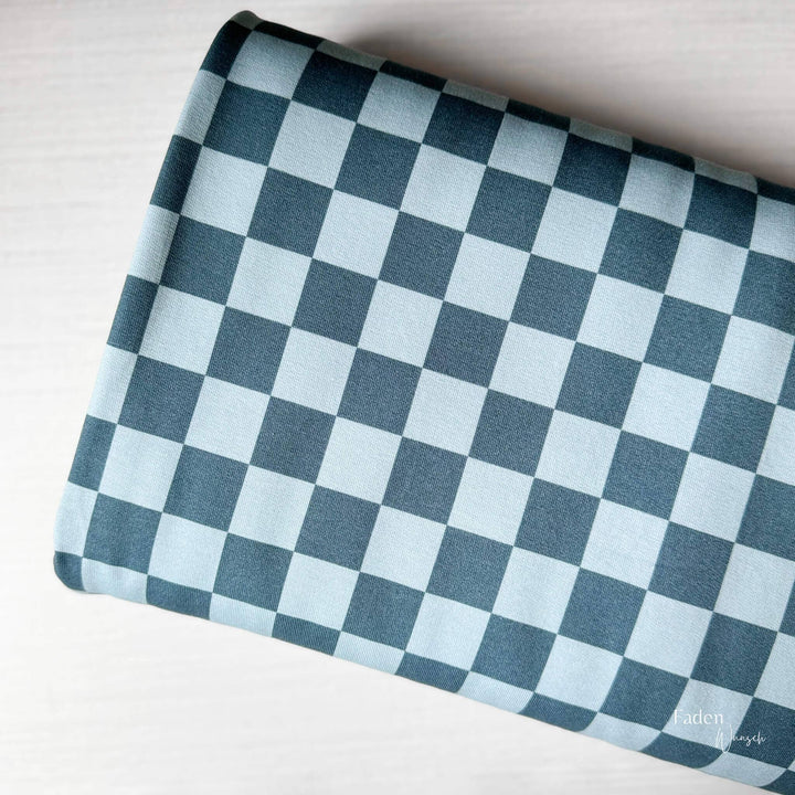 French Terry Checkerboard Blau fadenwunsch 