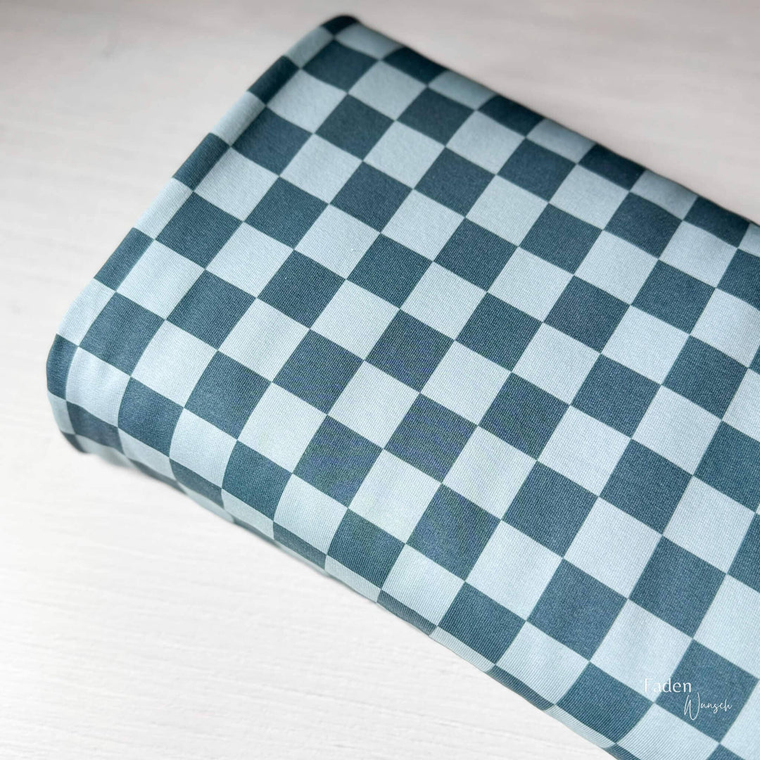 French Terry Checkerboard Blau fadenwunsch 