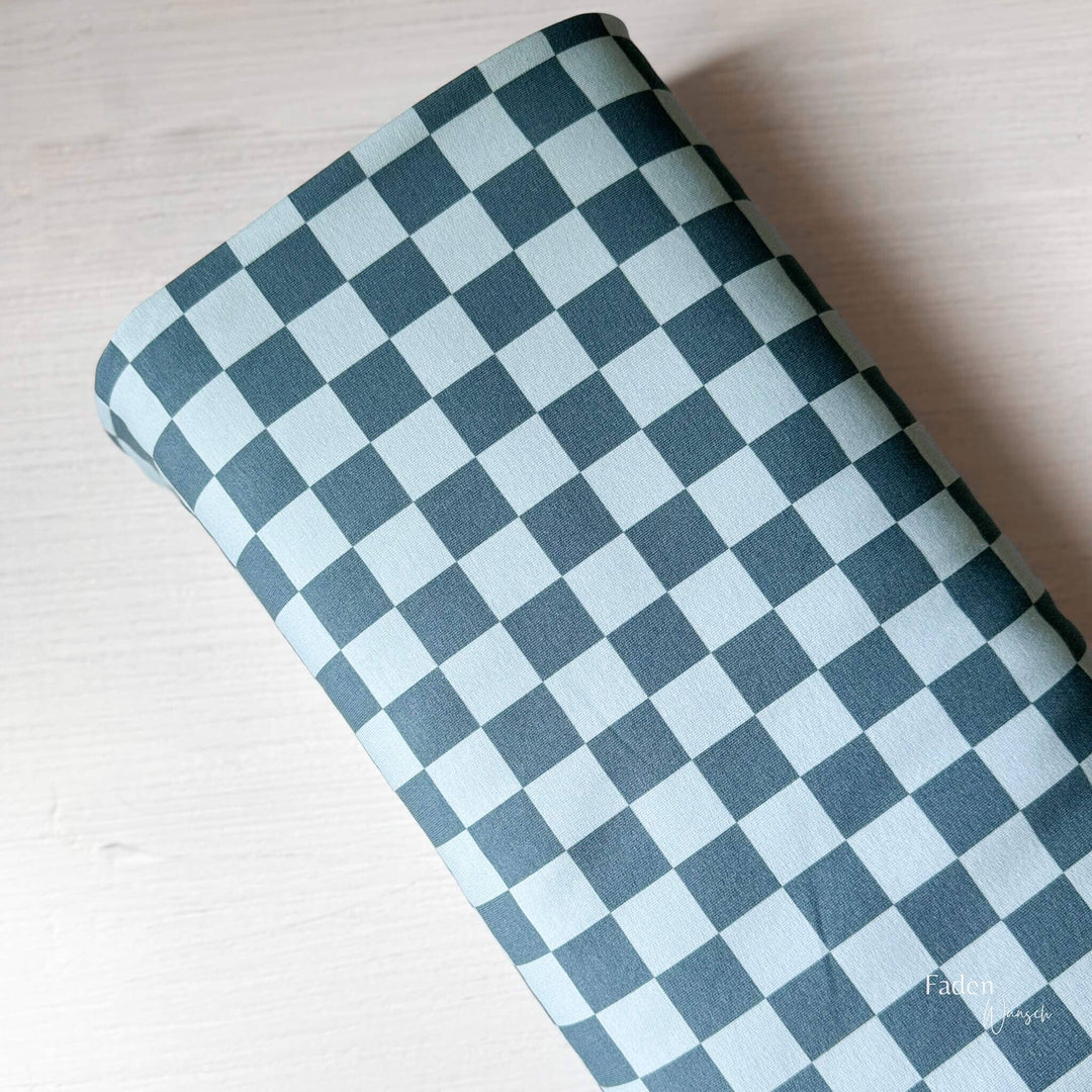 French Terry Checkerboard Blau fadenwunsch 