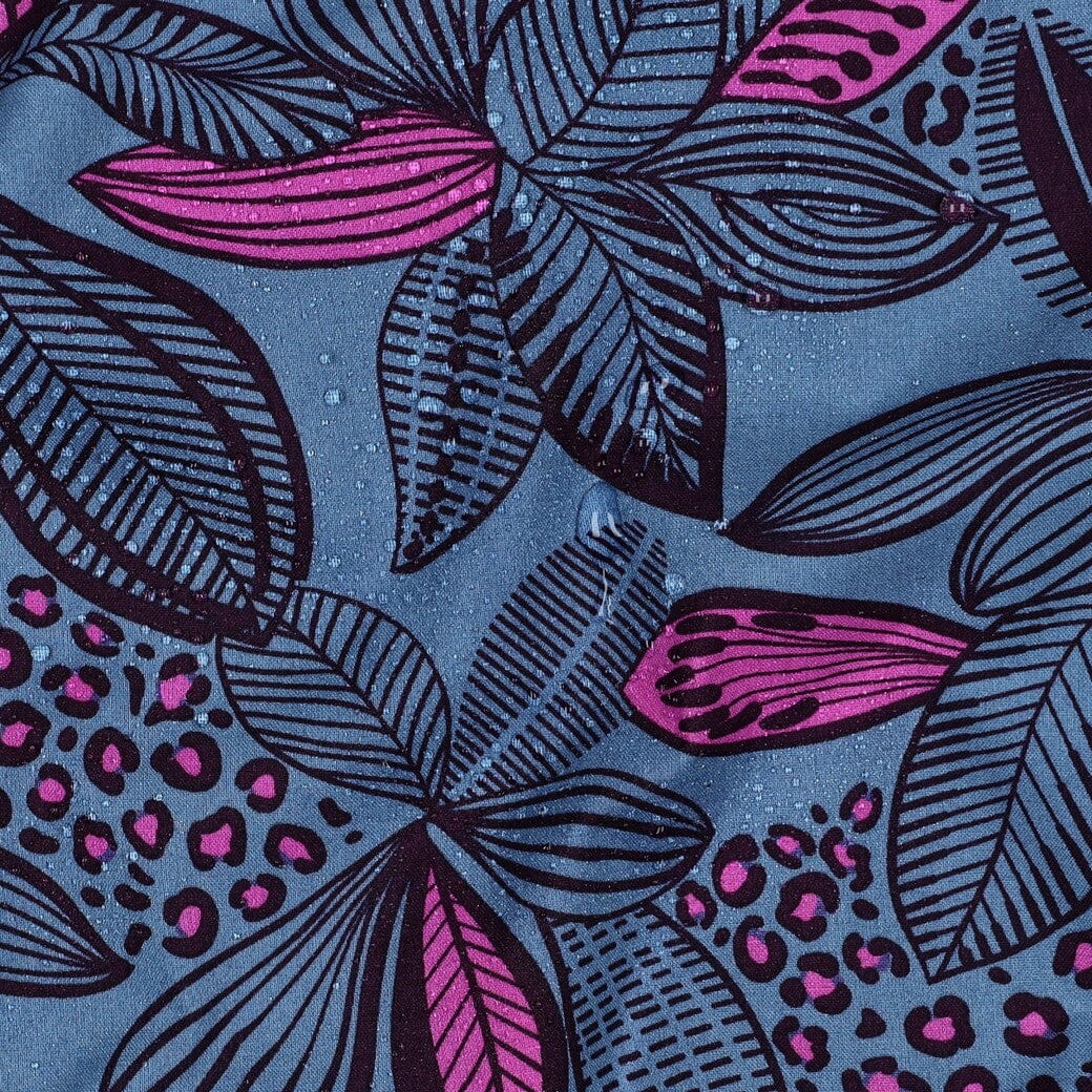 Beschichtete Baumwolle „Blätterzauber | Blau-Pink“ – wasserabweisender Popeline Stoff