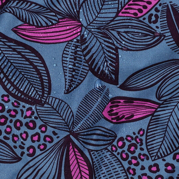Beschichtete Baumwolle „Blätterzauber | Blau-Pink“ – wasserabweisender Popeline Stoff