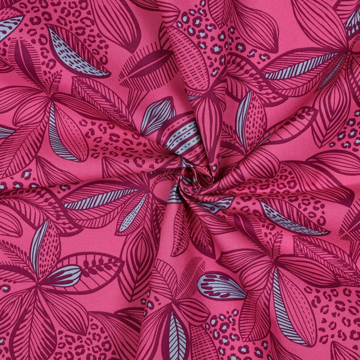 Beschichtete Baumwolle „Blätterzauber | Pink“ – wasserabweisender Popeline Stoff