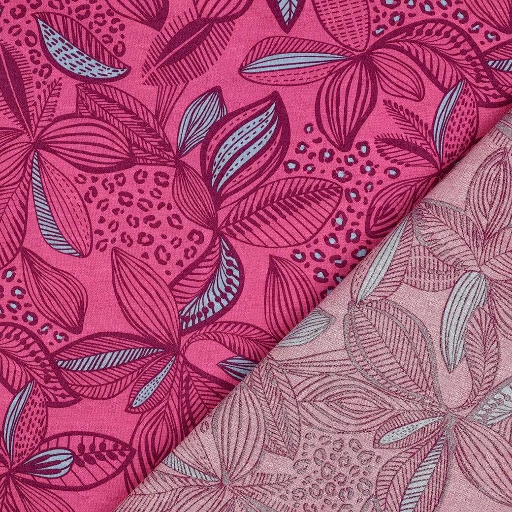 Beschichtete Baumwolle „Blätterzauber | Pink“ – wasserabweisender Popeline Stoff