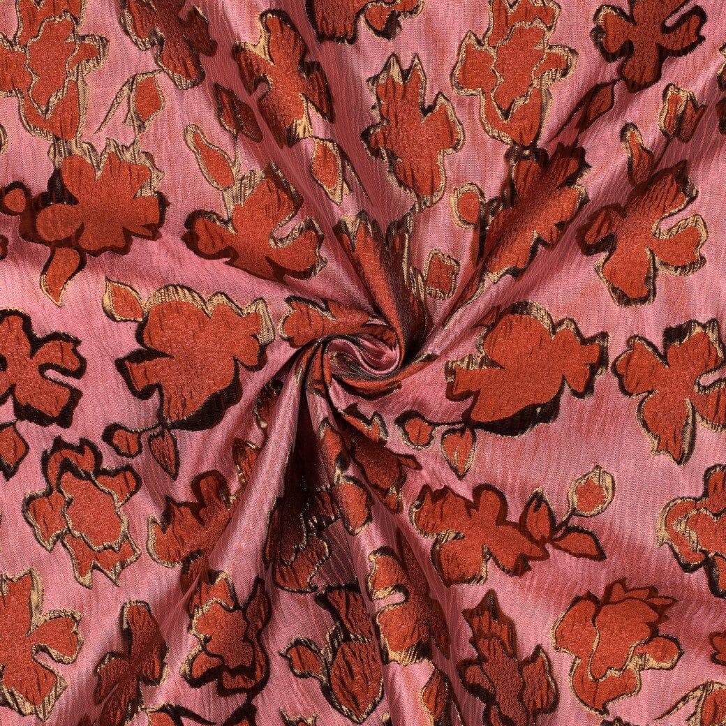 Jacquard Blumenstoff Rosa Rost – Gewebter Strukturstoff mit Blumen Poppy 