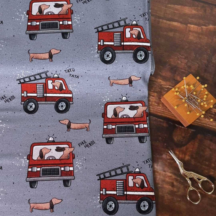French Terry "Dackel - Feuerwehr Blau" fadenwunsch 