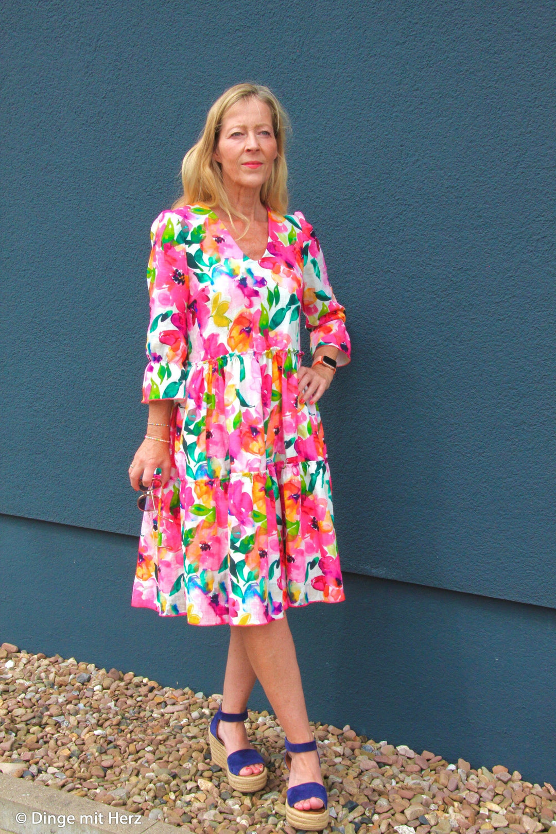 Musselin Flowers Fuchsia - Weiß Fadenwunsch 