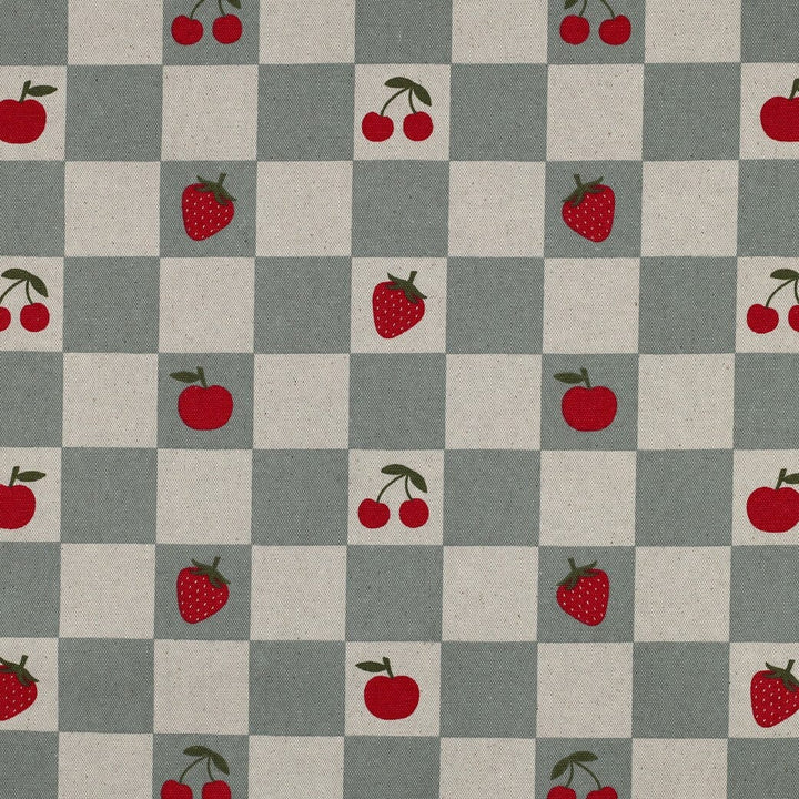 Beschichteter Canvas „Berry Check“ – Karostoff mit Erdbeeren & Kirschen Fadenwunsch 