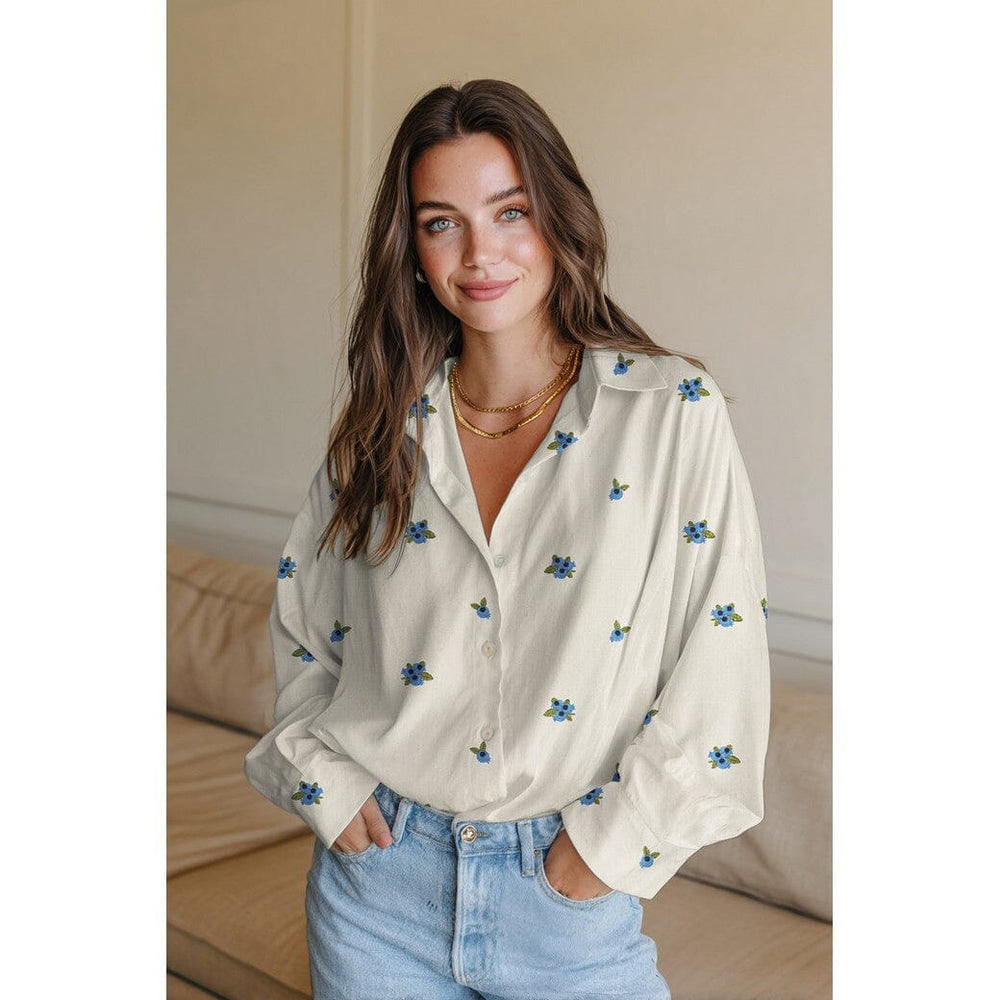 Musselin bestickt Blaubeeren Streifen Fadenwunsch 