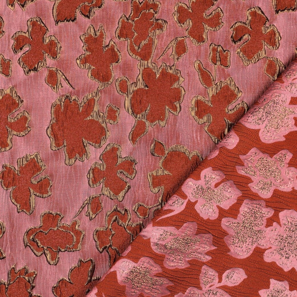 Jacquard Blumenstoff Rosa Rost – Gewebter Strukturstoff mit Blumen Poppy 