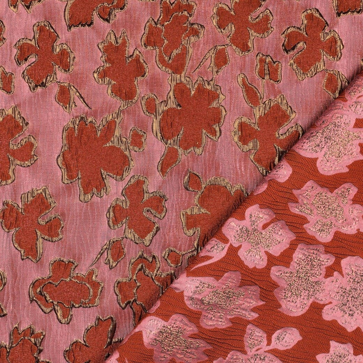 Jacquard Blumenstoff Rosa Rost – Gewebter Strukturstoff mit Blumen Poppy 