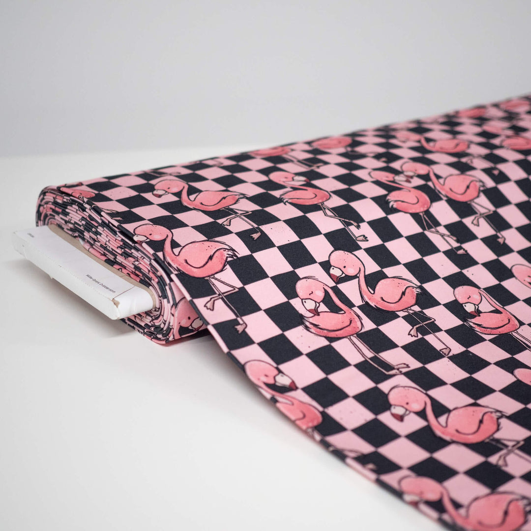 French Terry Flamingos Checkerboard fadenwunsch 