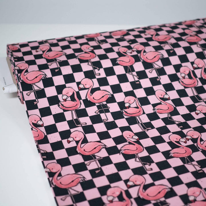 French Terry Flamingos Checkerboard fadenwunsch 