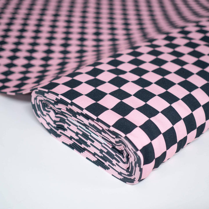 French Terry Checkerboard Rosa Schwarz fadenwunsch 