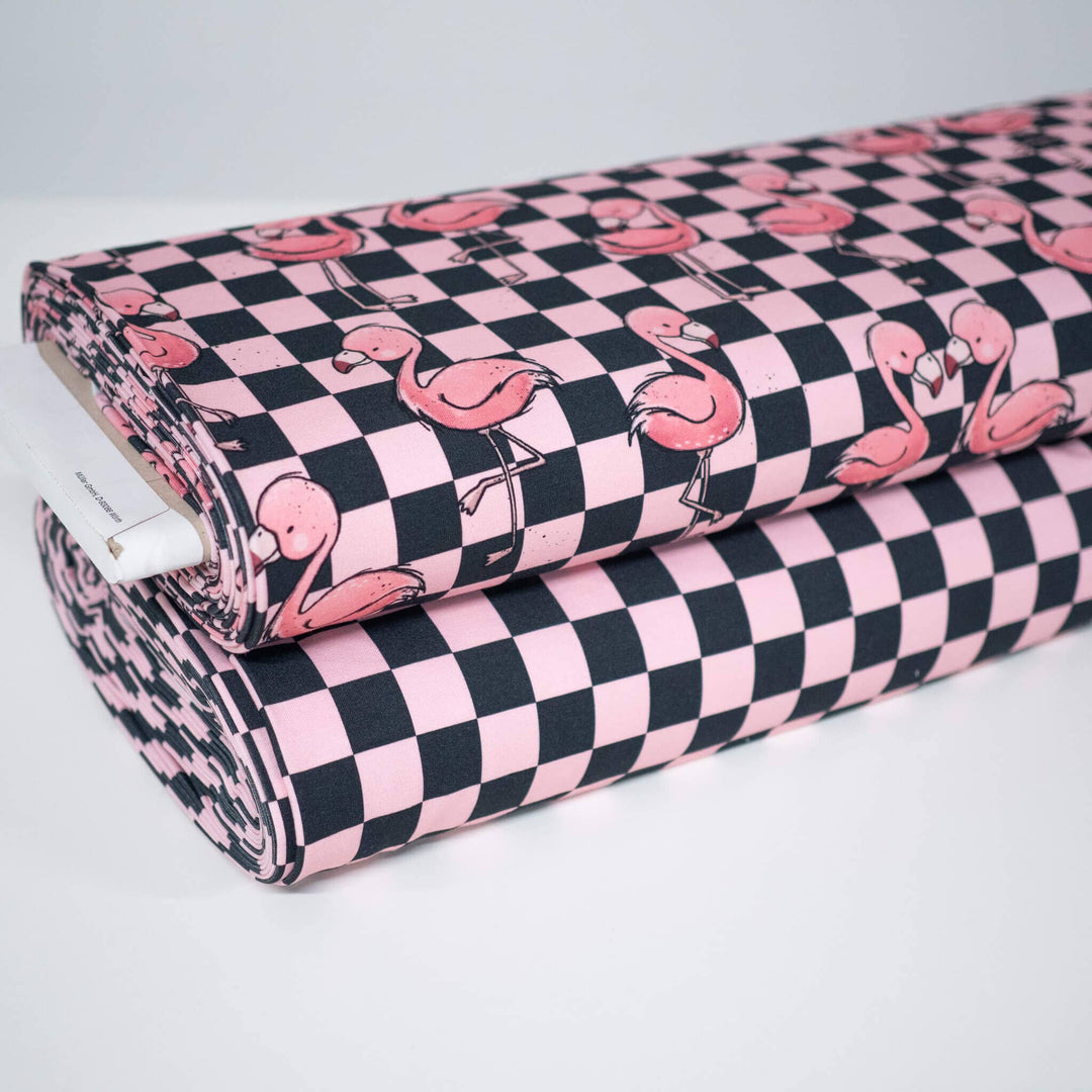 French Terry Flamingos Checkerboard fadenwunsch 