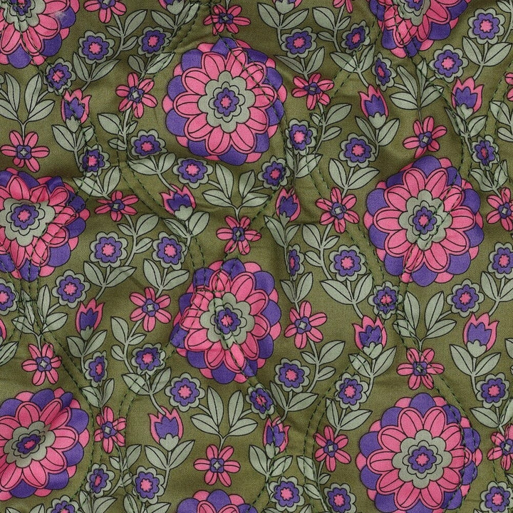 Gesteppte Baumwoll-Voile - Blumen Armeegrün Fadenwunsch 