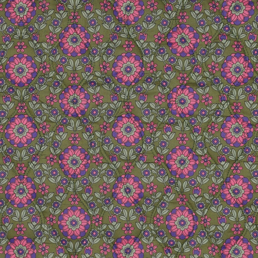 Gesteppte Baumwoll-Voile - Blumen Armeegrün Fadenwunsch 