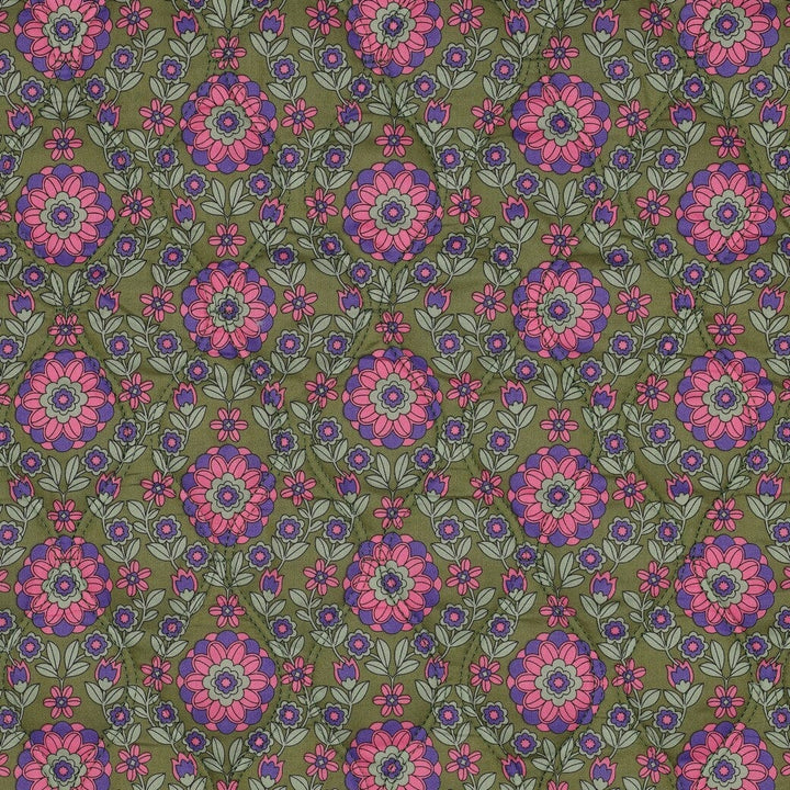 Gesteppte Baumwoll-Voile - Blumen Armeegrün Fadenwunsch 