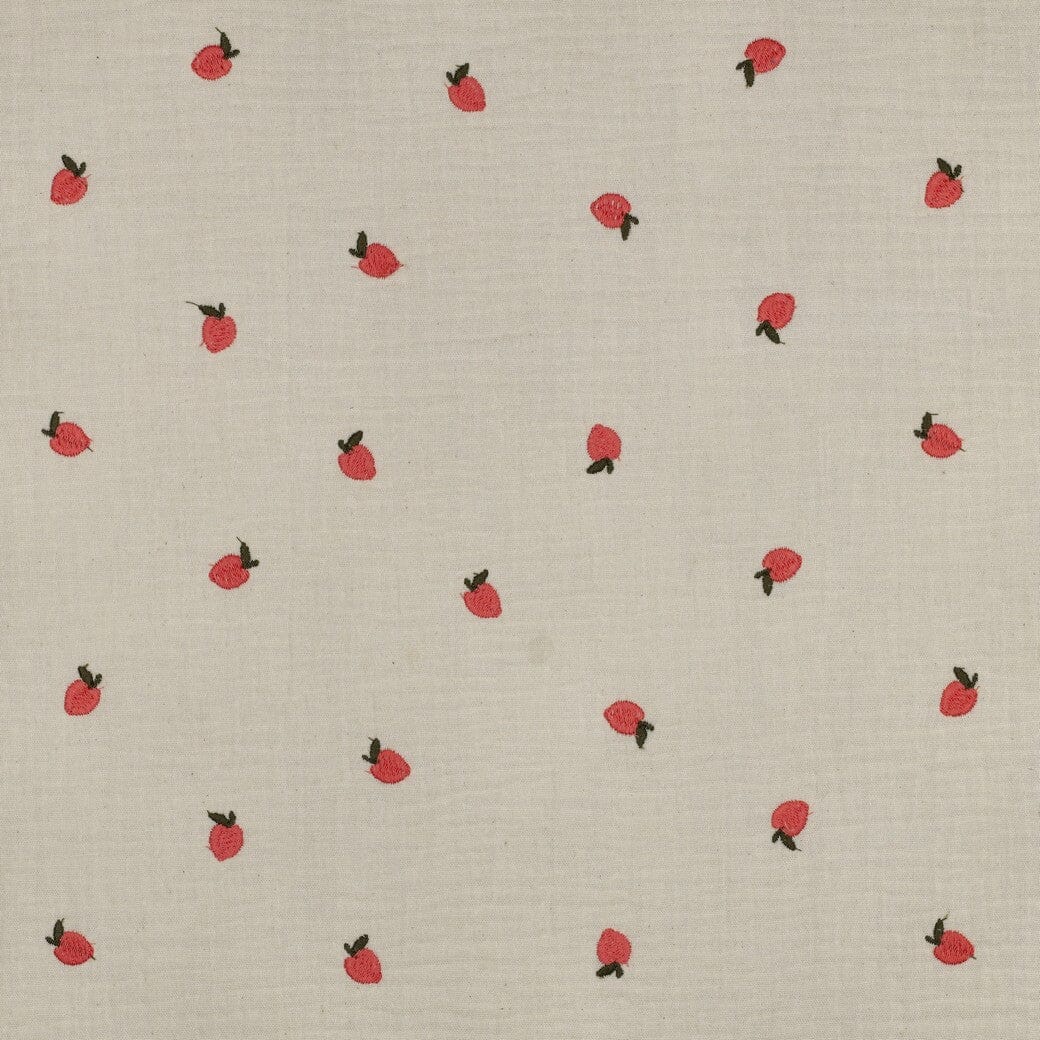 Bestickter Musselin - Natur mit Pfirsichen Fadenwunsch 