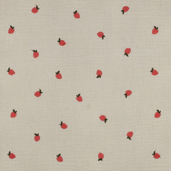 Bestickter Musselin - Natur mit Pfirsichen Fadenwunsch 