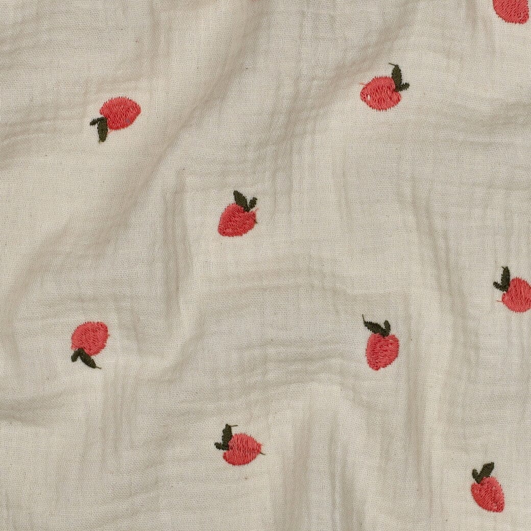 Bestickter Musselin - Natur mit Pfirsichen Fadenwunsch 