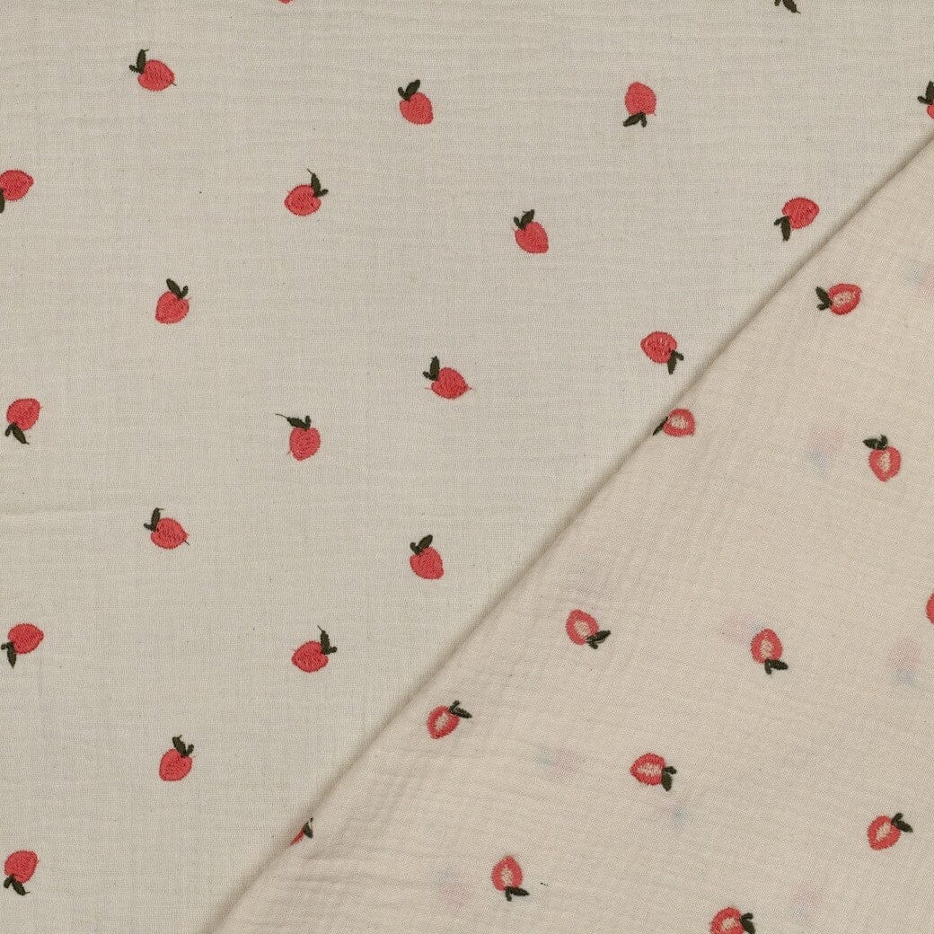Bestickter Musselin - Natur mit Pfirsichen Fadenwunsch 