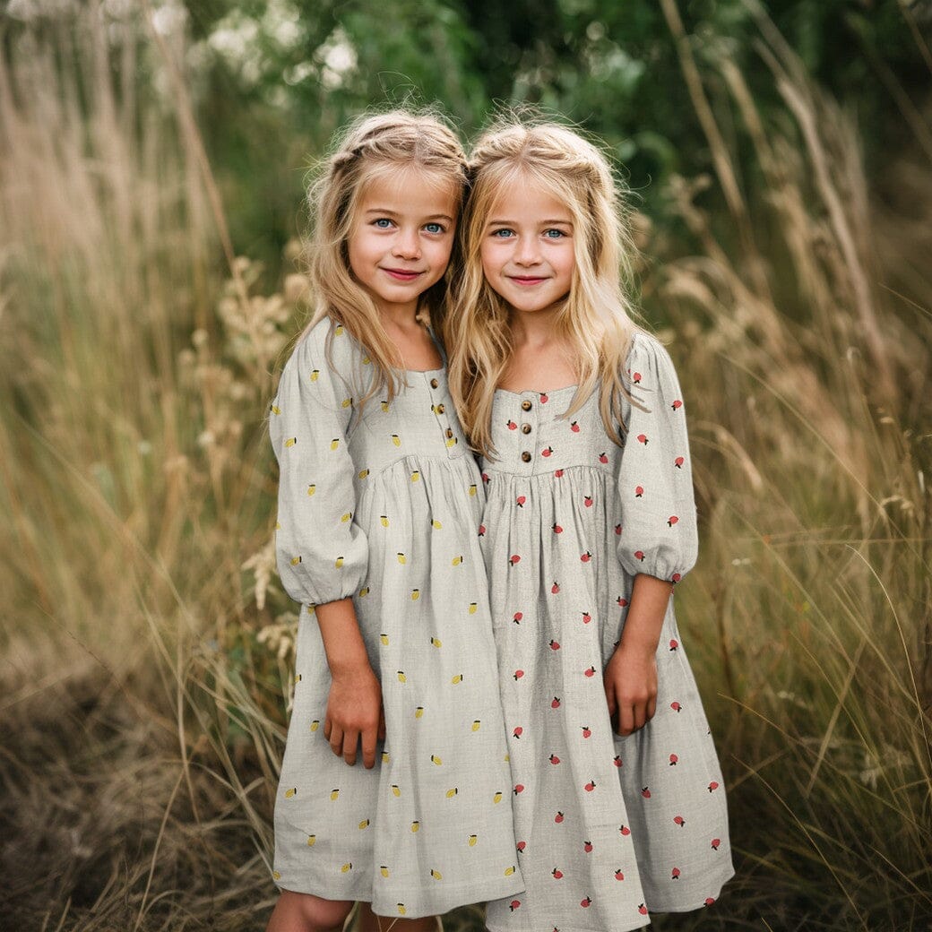 Bestickter Musselin - Natur mit Pfirsichen Fadenwunsch 