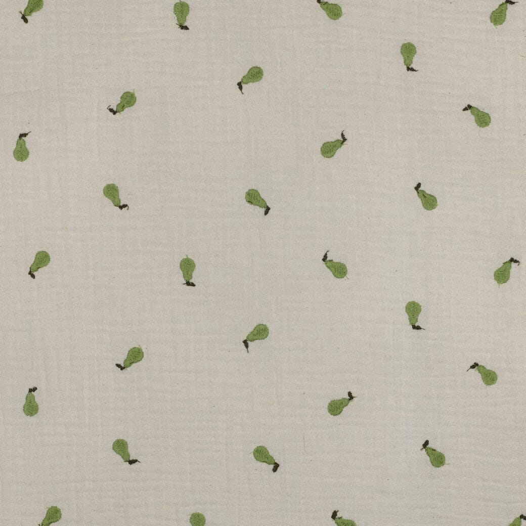 Bestickter Musselin - Natur mit Birnen Fadenwunsch 