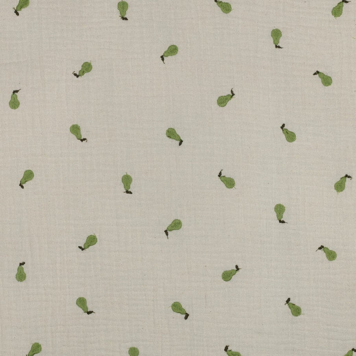Bestickter Musselin - Natur mit Birnen Fadenwunsch 