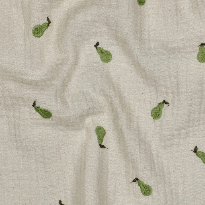 Bestickter Musselin - Natur mit Birnen Fadenwunsch 